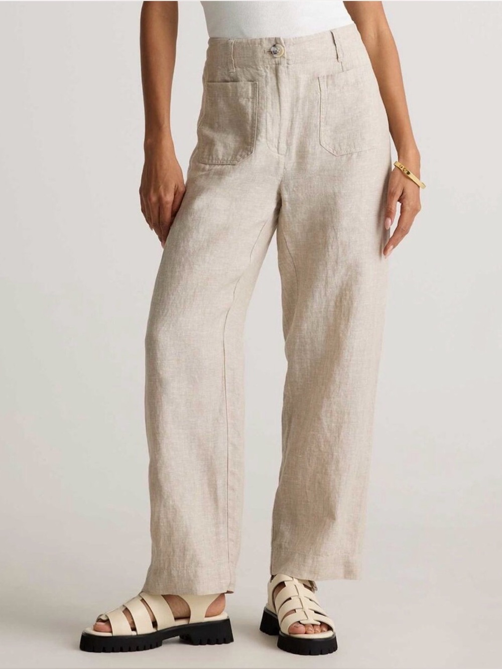 New Quince 100% European Linen Patch Pocket Wide Leg Pants Size 6